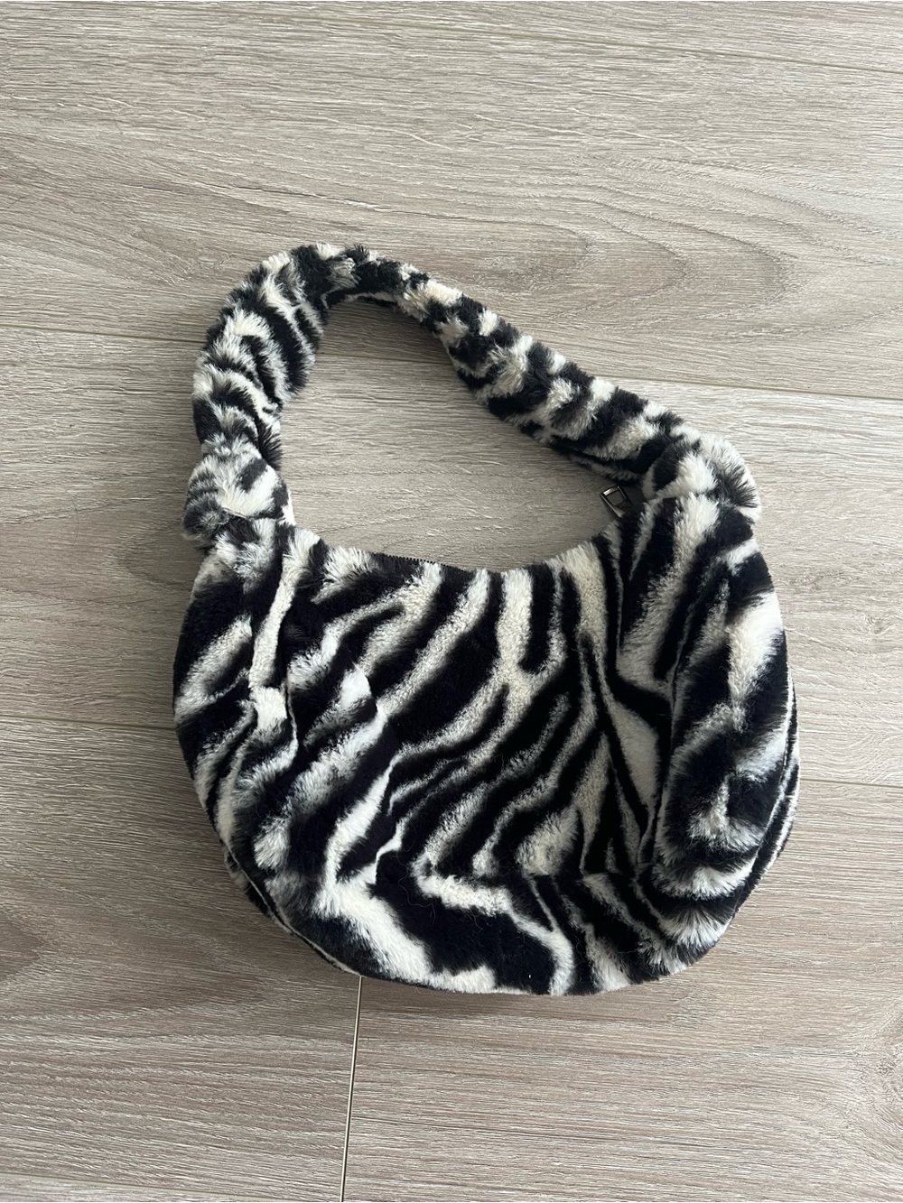 Zebra Faux Fur Shoulder Bag - Black & White